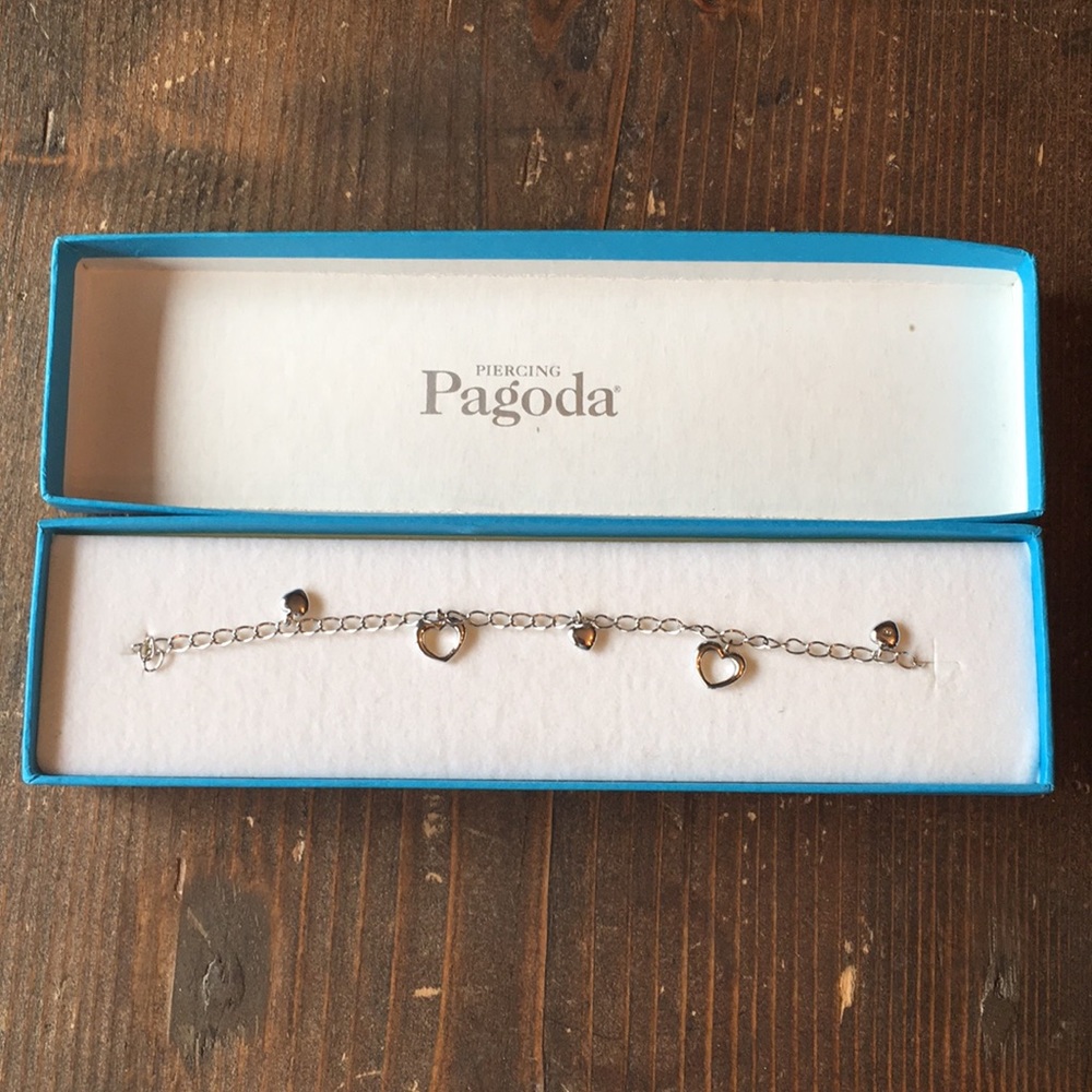 Piercing Pagoda Silver Heart Charm Bracelet